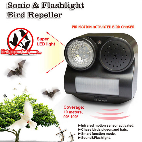 GreatHouse Sound Flaslight PIR Sensor Birds Repeller