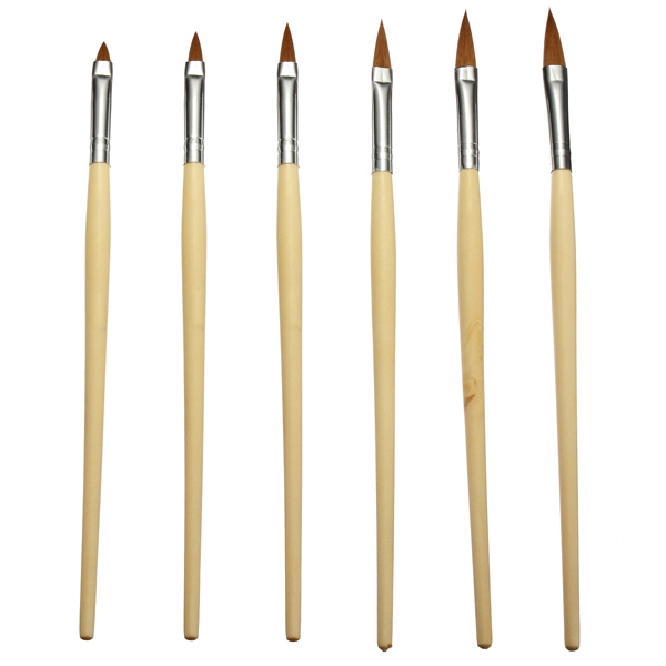 6 PCS Wooden Handle Acrylic Nail Art Kit Brushes Set