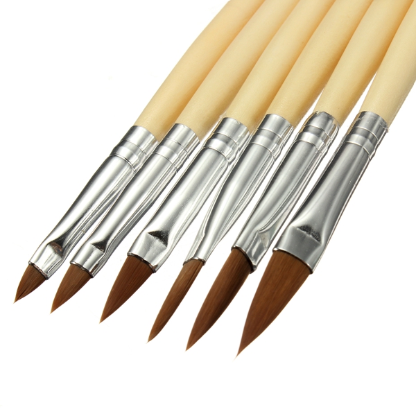 6 PCS Wooden Handle Acrylic Nail Art Kit Brushes Set