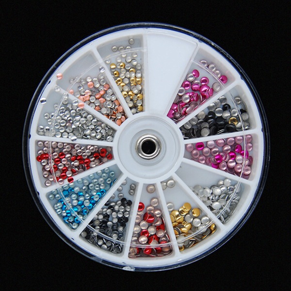 Mix Colors Size Metal Round Stud Nail Art Decoration Wheel