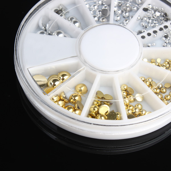6 Sizes Silver Gold Metal Round Studs Nail Art Decoration Wheel 