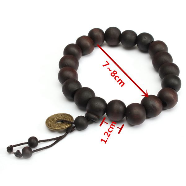 Buddhist Wood Beads Coin Bracelet
