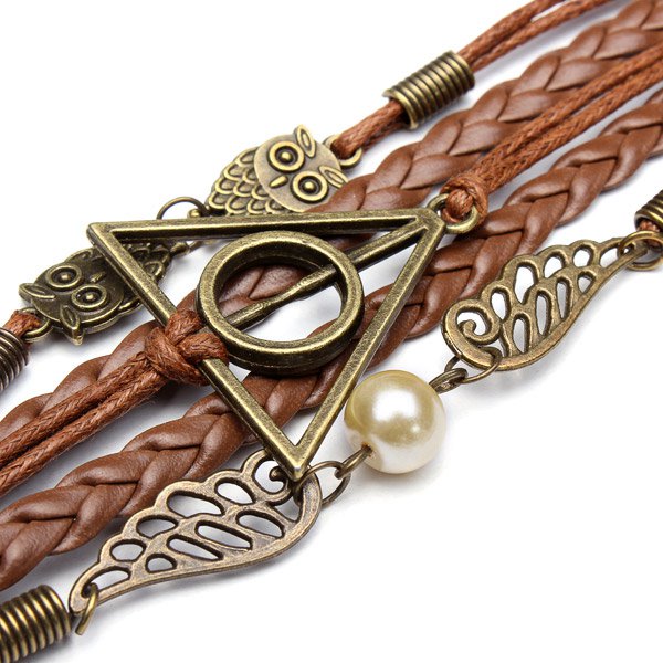 Owl Triangle Leather Bracelet