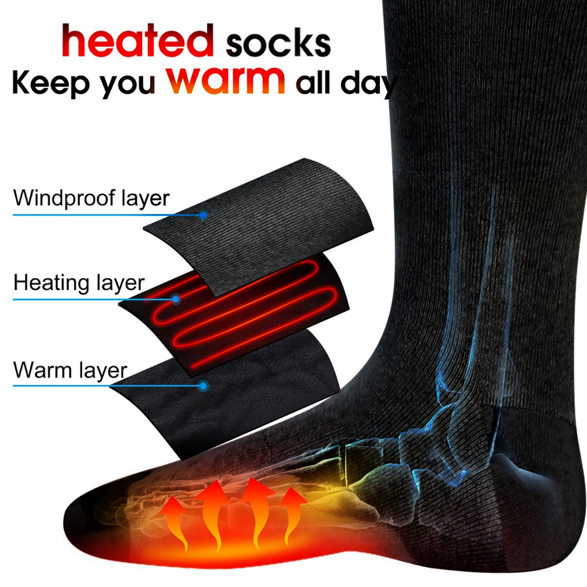 Electric Battery Heated Socks Feet Warmer Heater Ice Fishing Foot Shoe Boot Warm 