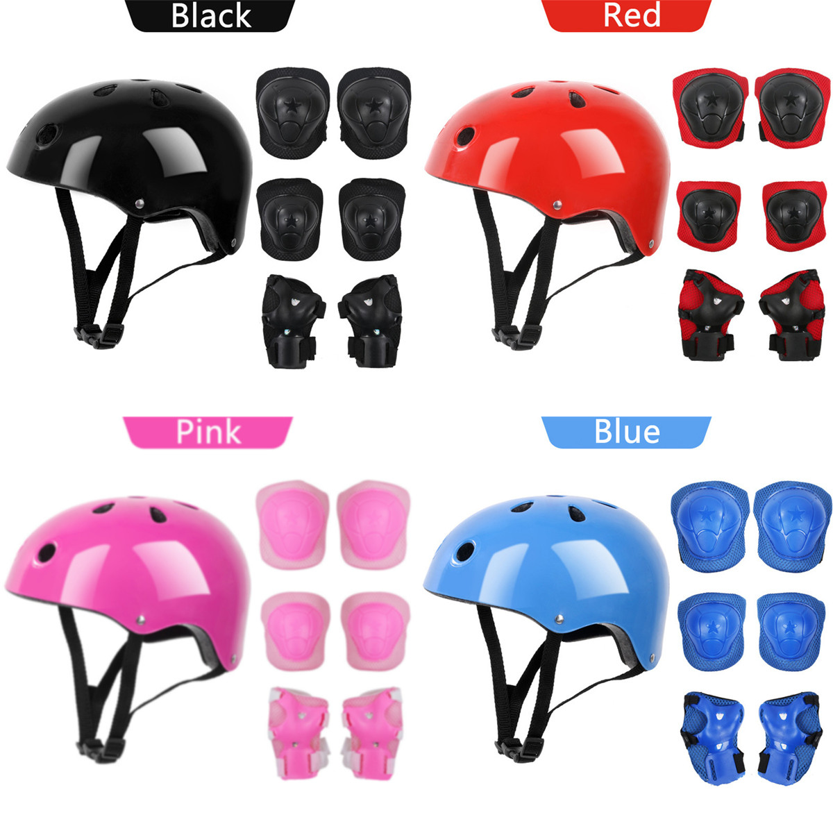 7Pcs/Set Boys Girls Kids Skate Cycling Safety Helmet Knee Elbow Pad Kit UK 