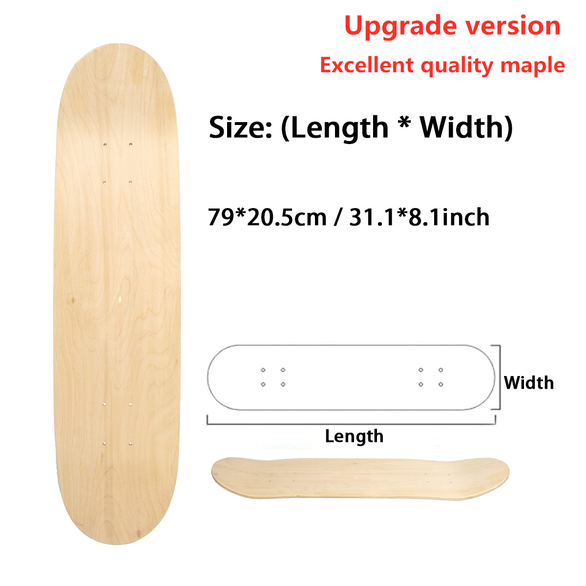 31'' Blank Skateboard Decks 7-Layer Maple Double Concave Natural Skate DIY 