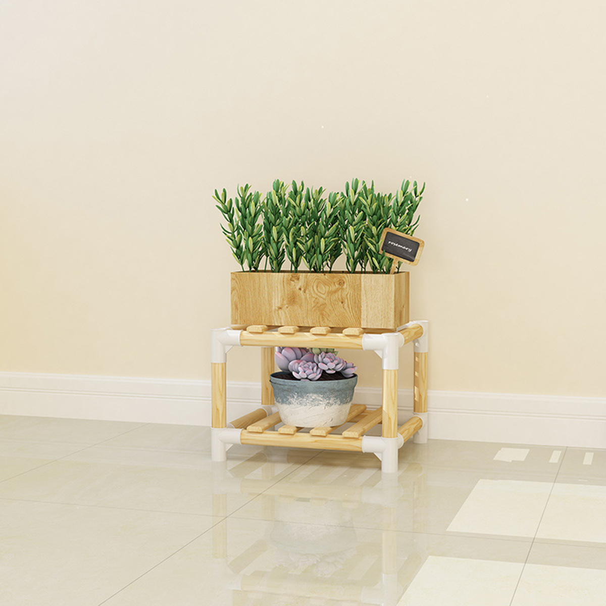 Multifuncitonal Wooden Plants Stand Follower Pot Organizer Shelf Garden Display Rack Holder for Garden Indoor Decor 2