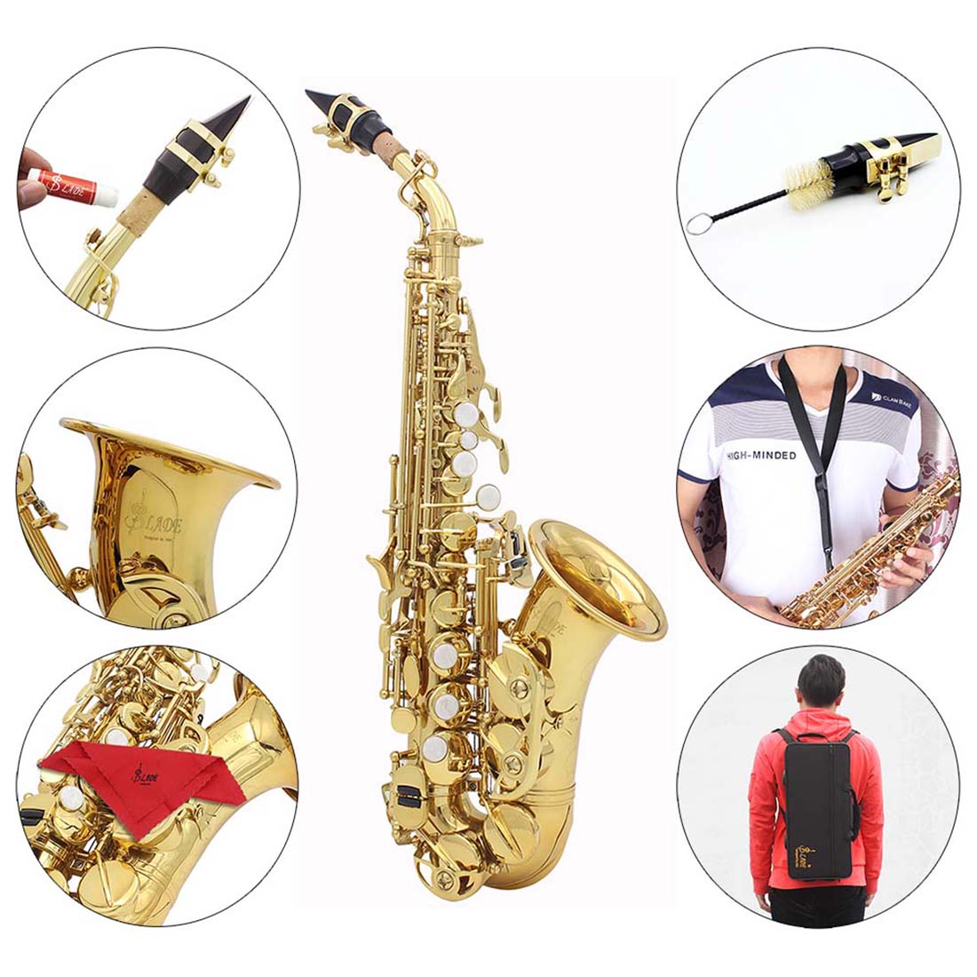 Slade Saxophone Alto Instrument E Fall Saxophone for Beginner with Cleaning Accessories - Photo: 4