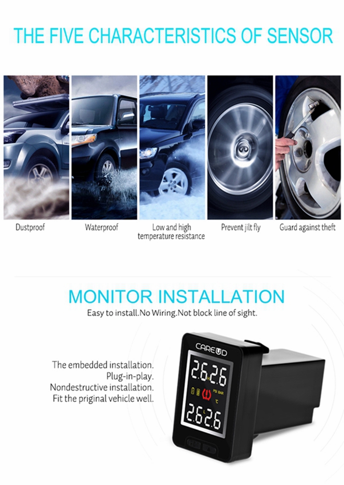 U912 Car Tire Pressure Monitor System 4 Built-in Sensor for Toyota Mazda