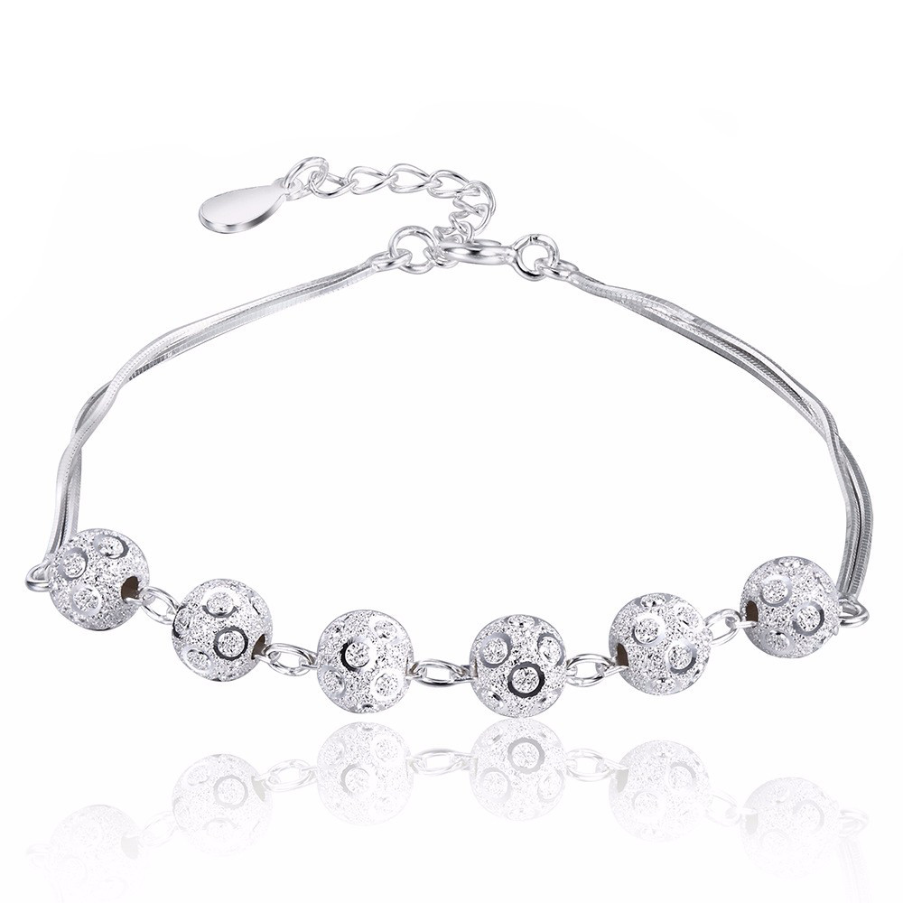 S925 Sterling Silver Frosted Beads Bracelet