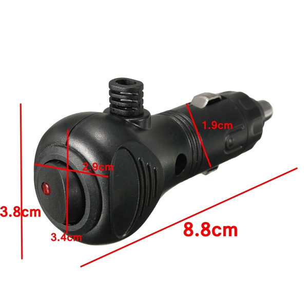Car Lighter Charger Socket Plug Connector LED On Off Switch Male Black 12V DC