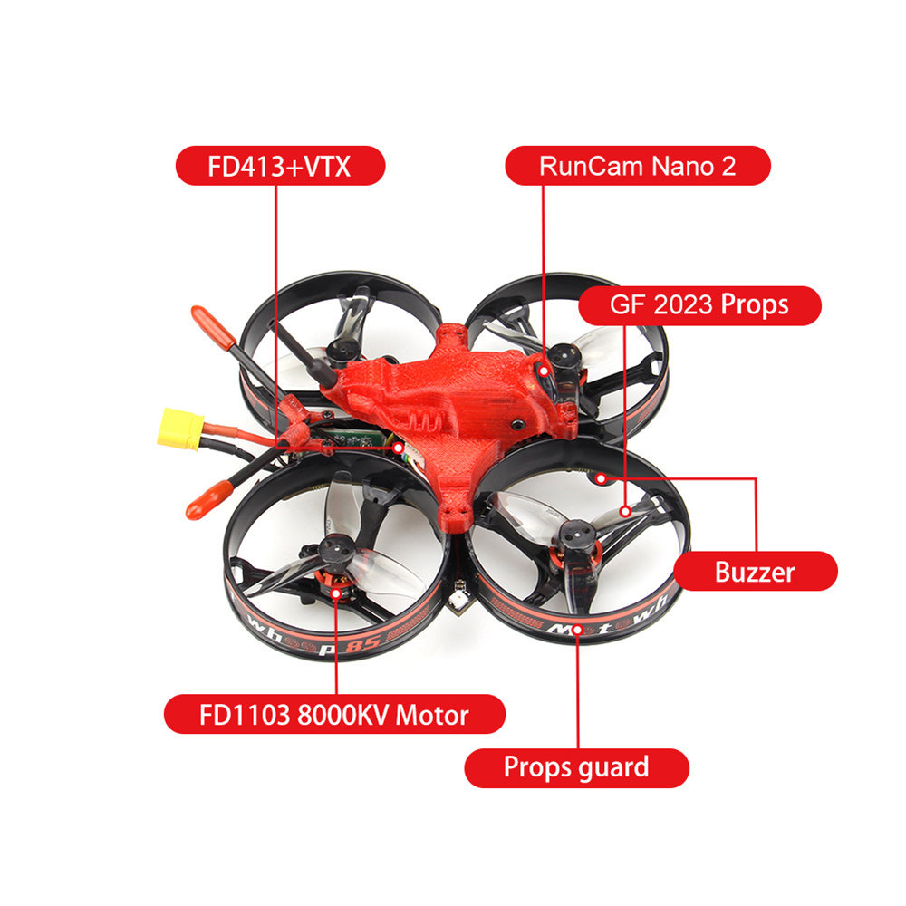 HGLRC MotoWhoop 85mm F4 3S 2 Inch FPV Racing Drone w/ 13A ESC 25-400mW VTX RunCam Nano 2 Camera PNP BNF - Photo: 2