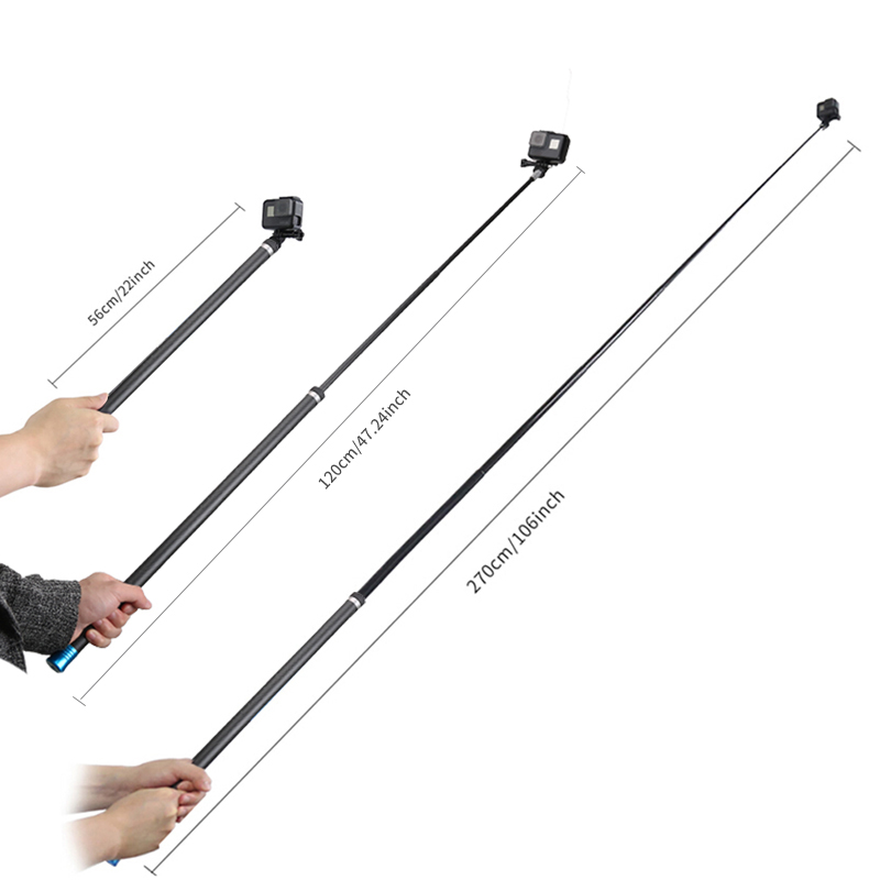 TELESIN 56cm-270cm 2.7m Adjustable Selfie Stick Carbon Fiber Extension Rod for Action Cameras Gimbals - Photo: 2