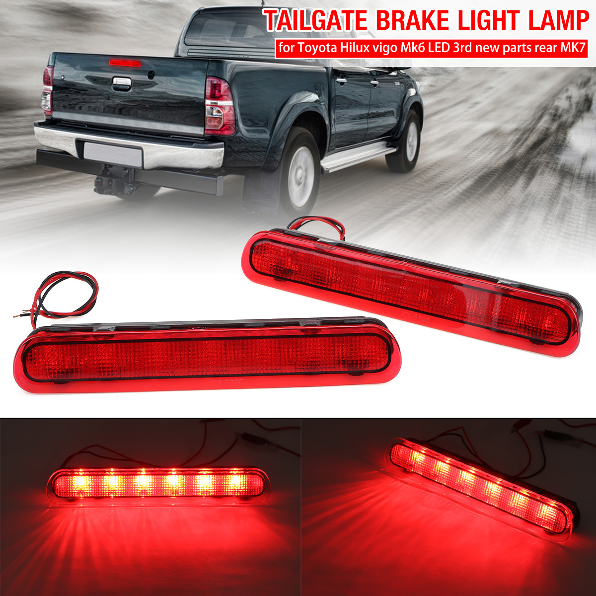 zhuolong 2Pcs Rear High Mount Red Housing LED 3rd Third Tail Brake Light Stop Lamp Fit for Toyota Hilux red