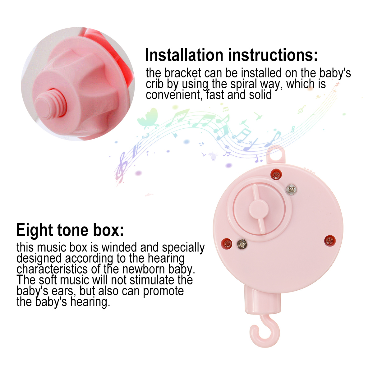 Cute Pink Music Rotating Bed Bell Baby Accompany Sleep To Appease Emotions Baby Educational Toys - Photo: 5
