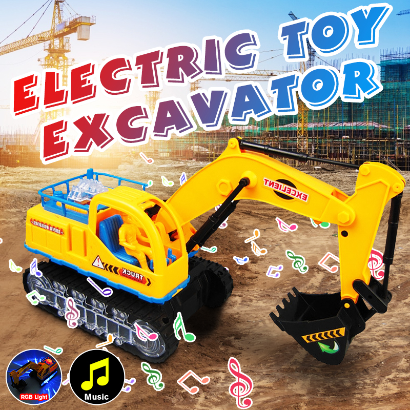 Electric Engineering Excavator Plastic Diecast Model Toy with RGB Light and Music for Kids Gift - Photo: 2