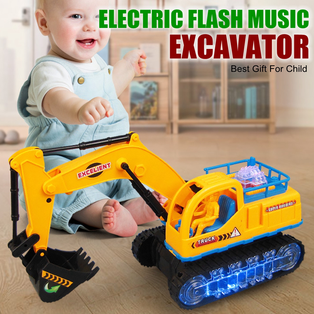 Electric Engineering Excavator Plastic Diecast Model Toy with RGB Light and Music for Kids Gift - Photo: 3
