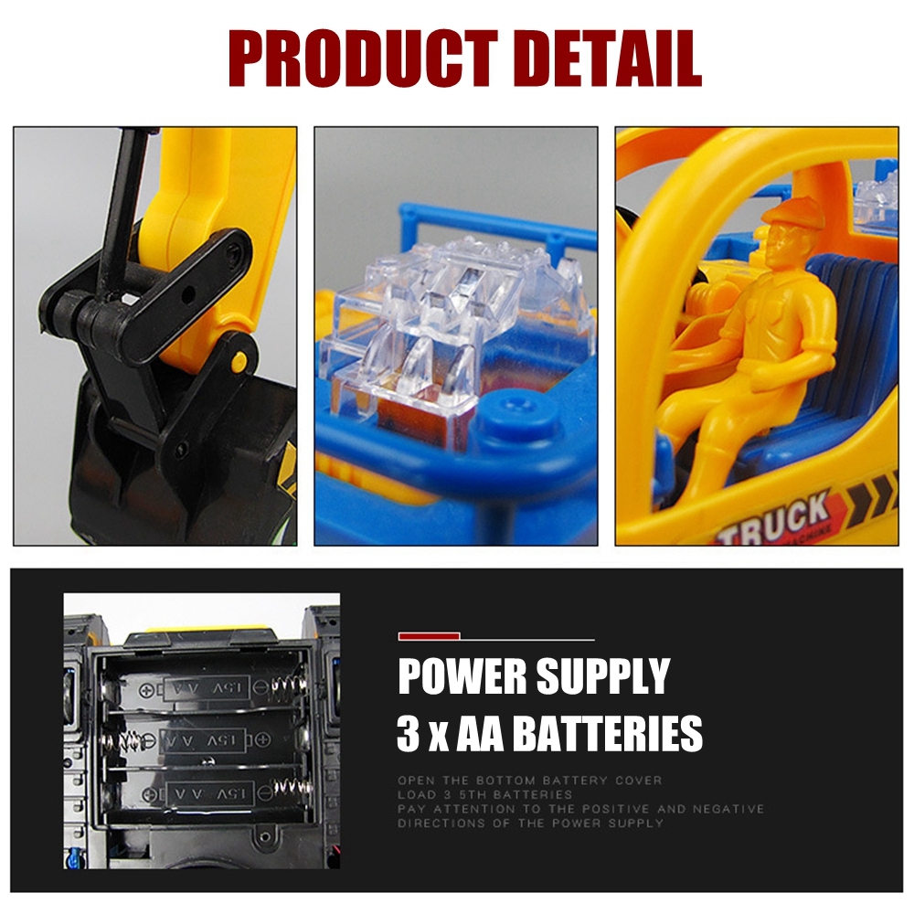 Electric Engineering Excavator Plastic Diecast Model Toy with RGB Light and Music for Kids Gift - Photo: 9