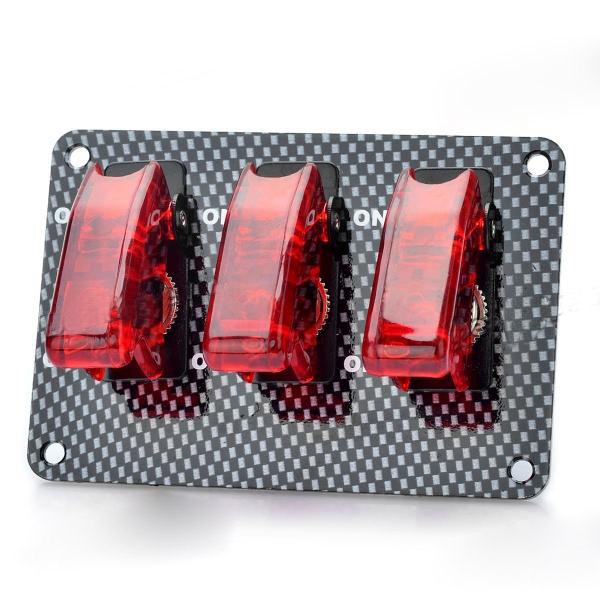 Car Rocker Toggle Switch Modification Trio Carbon Fiber ON-OFF Red Light 20A 12V