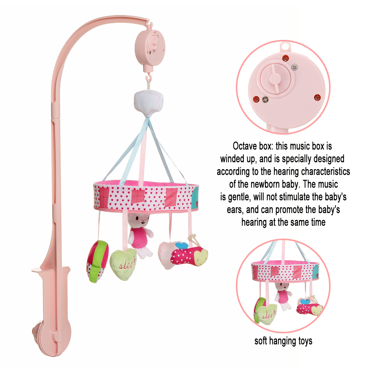Cute Pink Music Rotating Bed Bell Baby Accompany Sleep To Appease Emotions Baby Educational Toys - Photo: 4