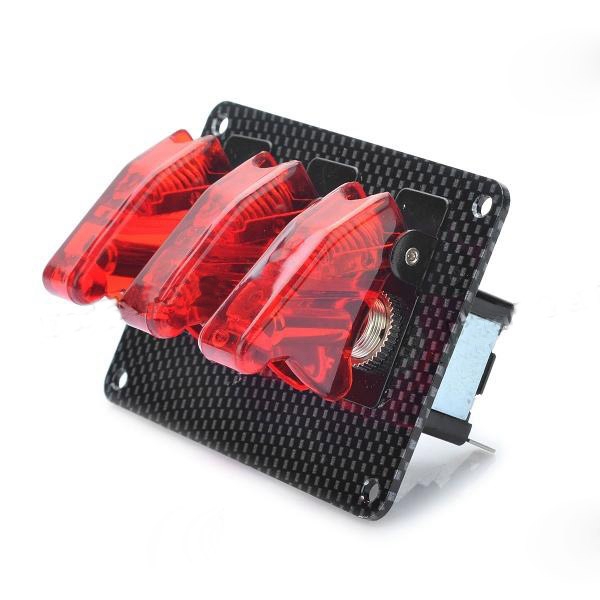 Car Rocker Toggle Switch Modification Trio Carbon Fiber ON-OFF Red Light 20A 12V