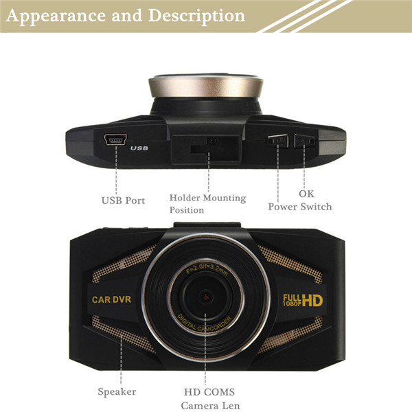 Car Vehicle DVR Video Recorder Camera Security Camcorder 2.4 inch Full HD 1080P