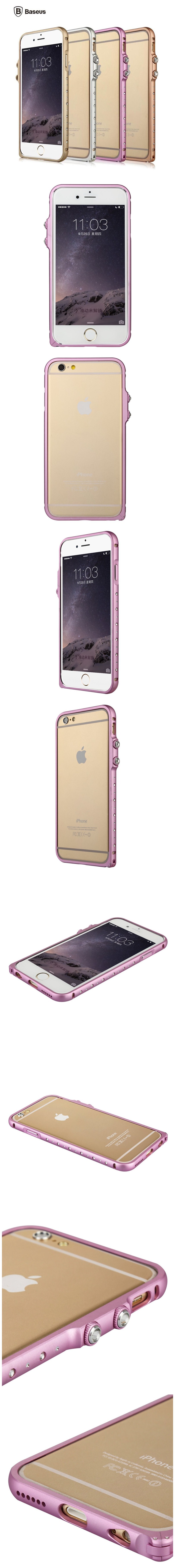 BASEUS Diamond Crystal Rhinestone Bling Aluminum Metal Frame Bumper Case For Apple iPhone 6 6 Plus