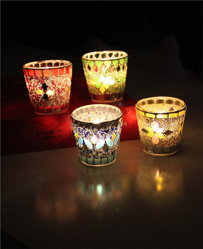 Handcrafted Mosaic Glass Beads Candlestick  