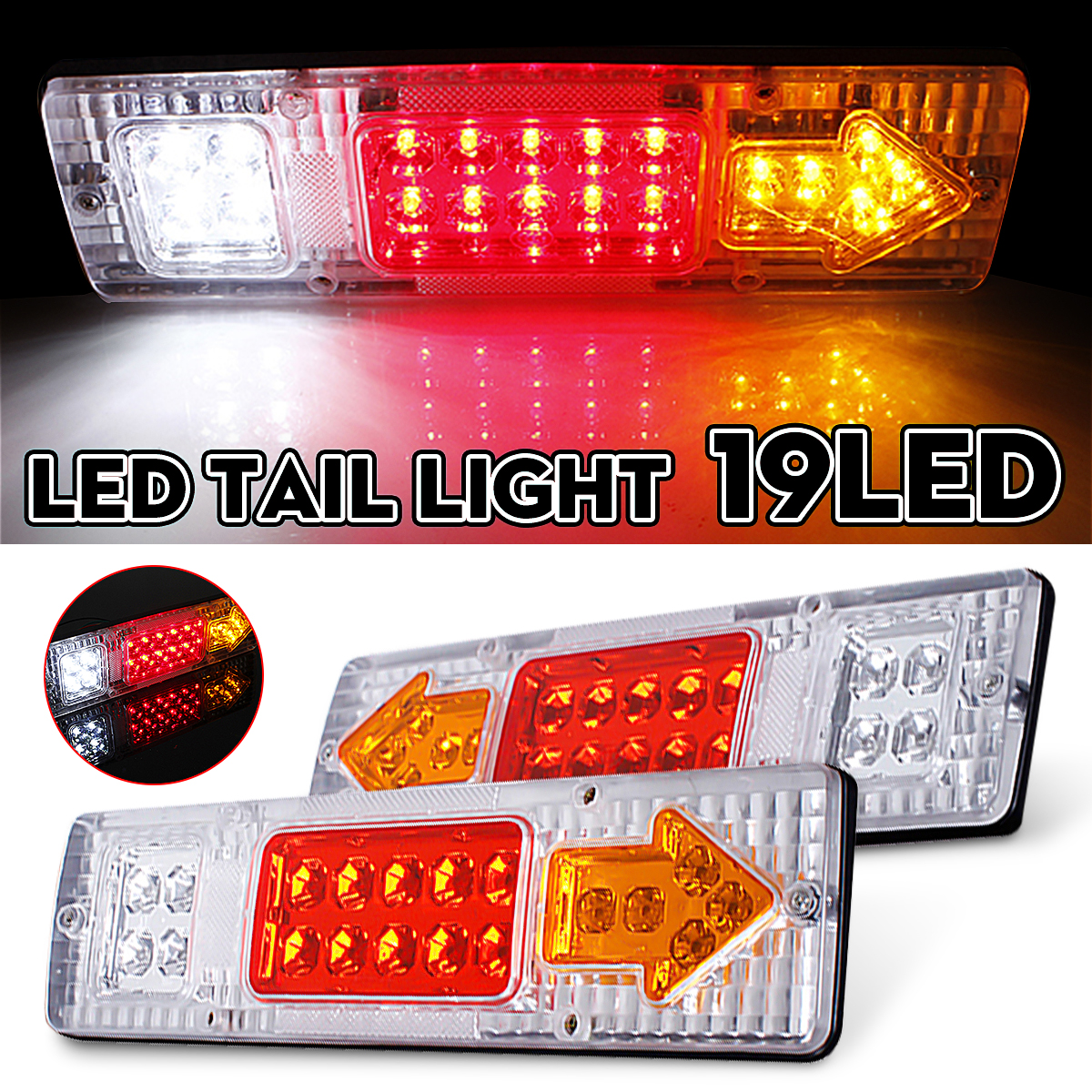 2Pcs 12V 19 LED Car Truck Trailer Tear Tail Stop Light Indicator Lamp