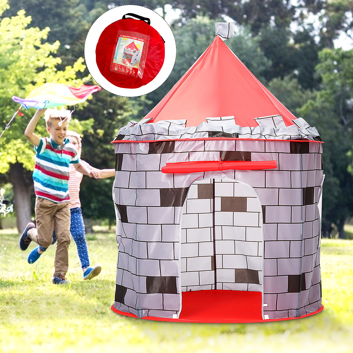 Knight Themed Folding Castle Pops Up Tent Play Toys for Kids Indoor Outdoor Playhouse Gift - Photo: 2