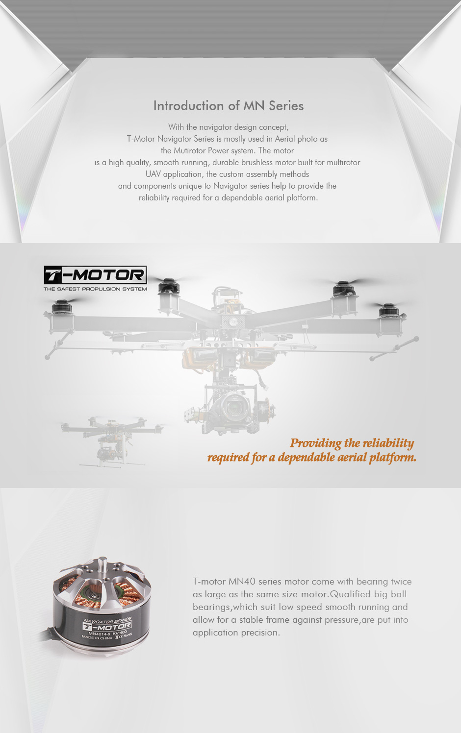 T-MOTOR Navigator Series MN4014 4014 330KV / 400KV Brushless Motor for DJI S800 Multitotor RC Drone - Photo: 4