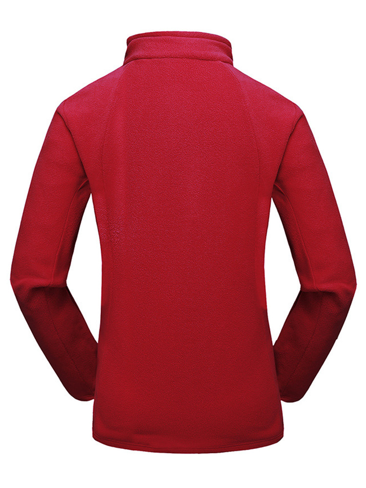 Women Red Long Sleeve Fleece Outdoor Warm Coat