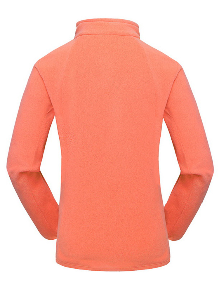 Women Orange Long Sleeve Fleece Outdoor Warm Coat