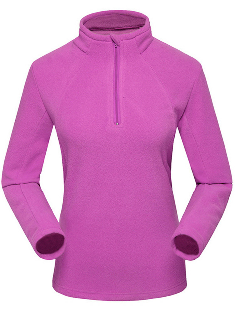 Women Purple Turtleneck Fleece Outdoor Warm Coat