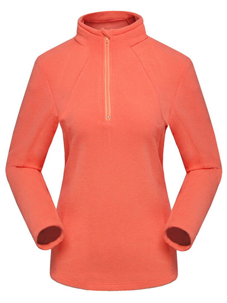 Women Orange Turtleneck Fleece Outdoor Warm Coat