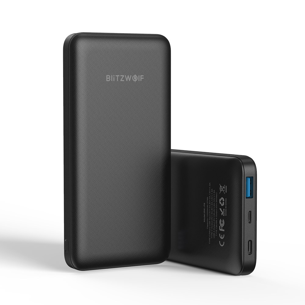 BlitzWolf® BW-P9 10000mAh 18W QC3.0 PD3.0 Type-c + USB Ports Power Bank with Fast Charging Dual Input and Output - Black