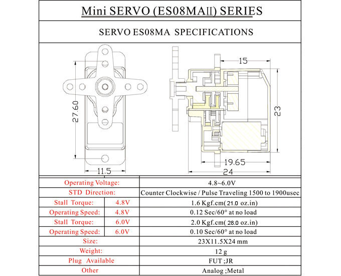 EMAX ES08MA II 12g Mini Metal Gear Analog Servo for RC Model 9