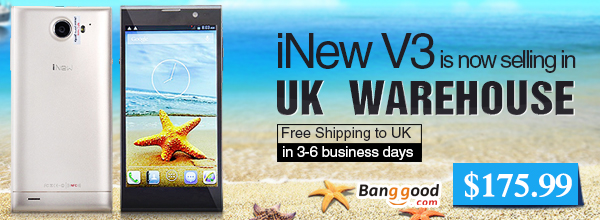 iNew V3 5-inch MTK6582 1.3GHz Quad-core Smartphone Cheaper Price and Faster Delivery in UK Warehouse by HongKong BangGood network Ltd.