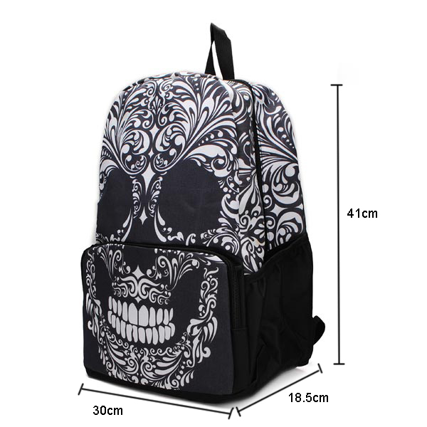 Unisex Punk Skull Printed Backpack Shoulder Bag