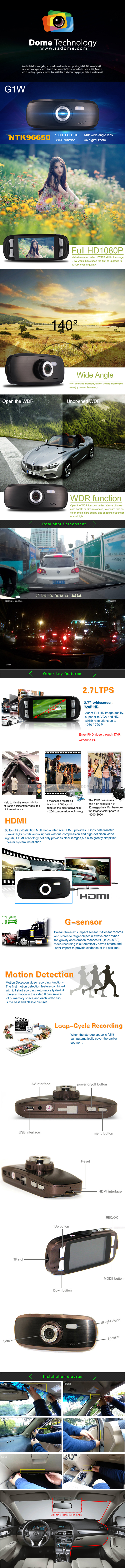 Dome G1W Car DVR Dash Recorder Camera GP2159 Chipset HD 1080P G-sensor 2.7 Inch