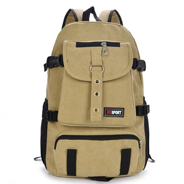 Strap Zipper Solid Casual Bag Male Backpack School Canvas Bag 