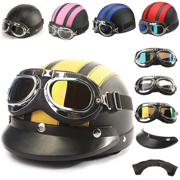 Half Leather Helmet With Goggles