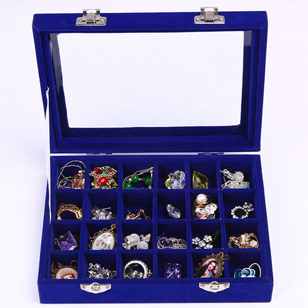 24 Grids Velvet Storage Jewelry Box Display Showcase