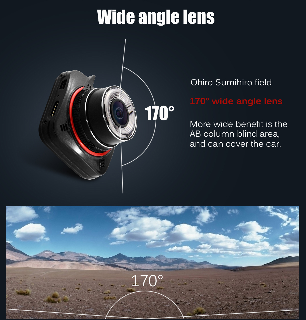 G52D Car DVR Video Recorder Ambarella A7LA50 170 Degree Super Wide Angle Lens