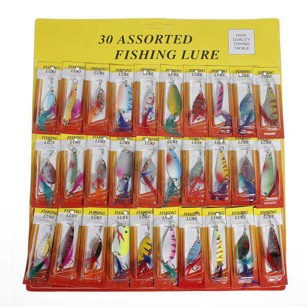 30Pcs Assorted Trout Spoon Metal Fishing Lures Spinner Baits
