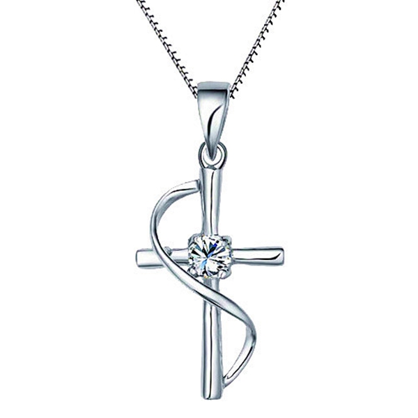 925 Sterling Silver Zircon Cross Pendant Necklace