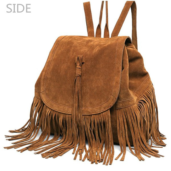 Side View Of Casual Tassel Drawstring Backpack