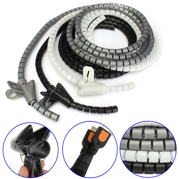 2M 5M Cable Tidy Wire Kit PC TV Organising Wrap Cover Spiral Tube Office Home UK 