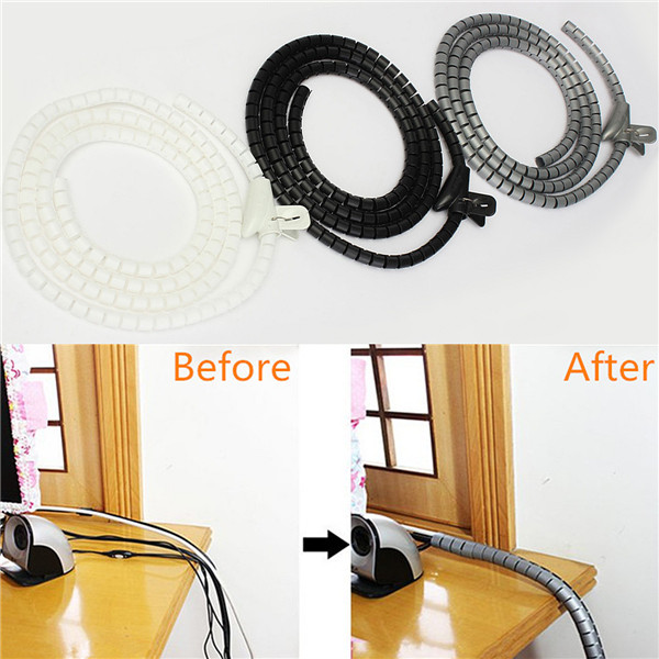 2 Metre Cable Tidy Kit PC TV Wire Organising Wrap Tool Spiral Office Home Work 