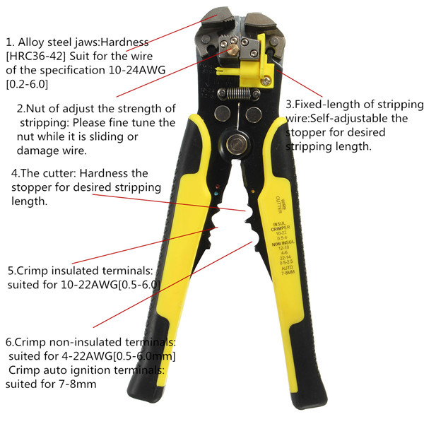 DANIU Multifunctional Automatic Wire Stripper Crimping Pliers Terminal Tool 12